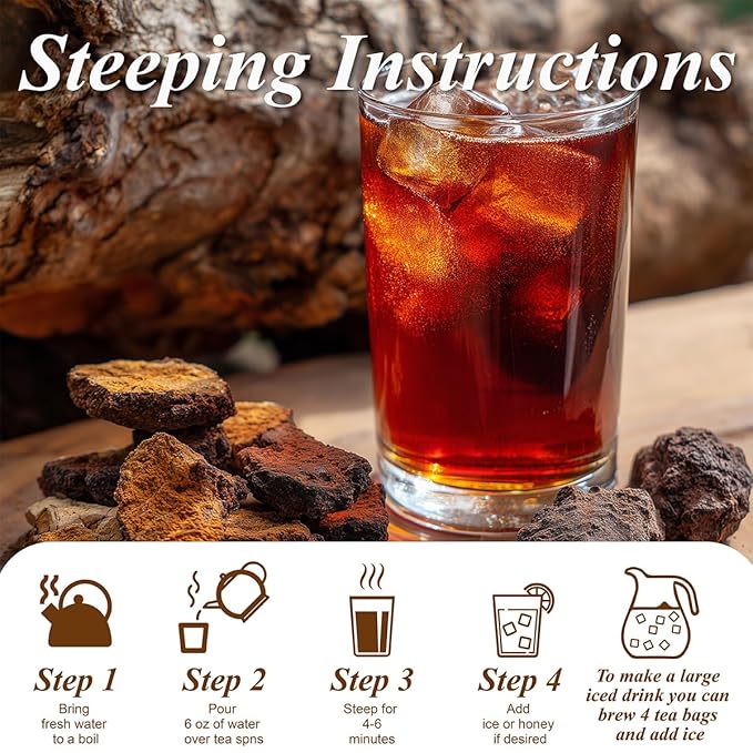 WT WEETEE Chaga Tea Bags 100 Count, 100% Siberian Birch Chaga Mushroom Tea, Caffeine-Free - Rich in Antioxidants - Bloomnest