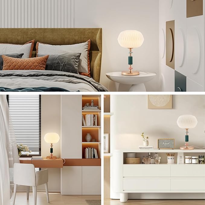 Milk White Glass Shade Table Lamp Modern Metal Desk Lamp with Plug Cord Switch for Bedroom Living Room - Bloomnest