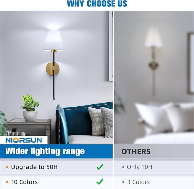 NIORSUN Battery Operated Wall Sconce Set of 2,Black-Gold Rechargeable Wall Lights with 5200mAh Dimmable Bulbs and Remote,10 Colors Wireless Wall Lamps for Bedroom Living Room Hallway Decor - Bloomnest