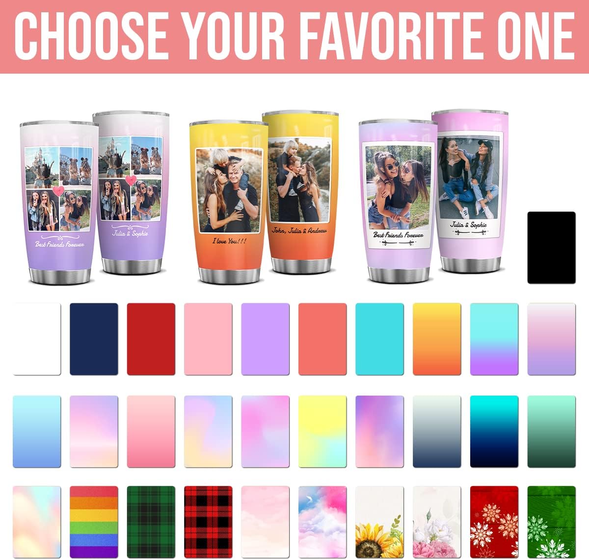 Wassmin Personalized Tumbler Customized Tumblers With Picture Text Stainless Steel 20oz 30oz Insulated Travel Cup with Pictures Photos Gifts For Couple Family Men Women Wife Husband