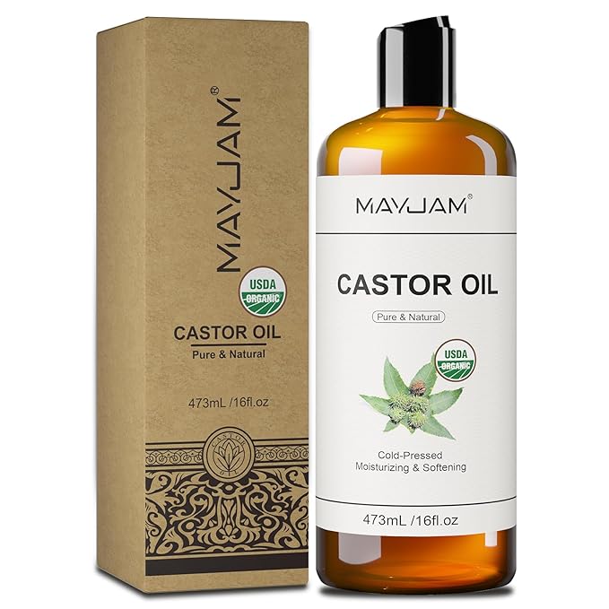 MAYJAM Organic Castor Oil 16 oz, 100% Pure Cold Pressed Castor Oils for Hair Growth, Eyebrows, Eyelash, USDA Certified Caster Carrier Oil for Body, Skin & Face Moisturizer - Bloomnest