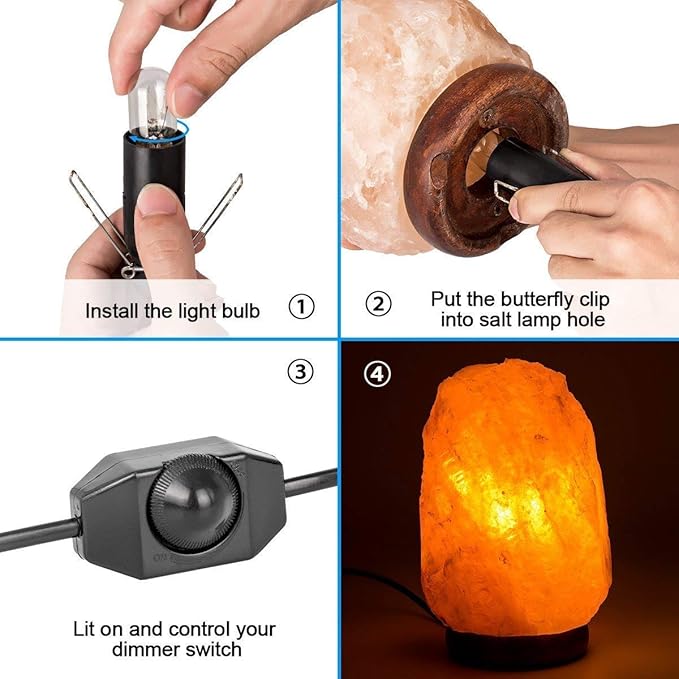 2-Pack Salt Lamp Cord Replacement with Dimmer Switch 5 feet Lamp Cord and 6-Pack Halogen Salt Lamp Bulbs(15 Watts) - Bloomnest
