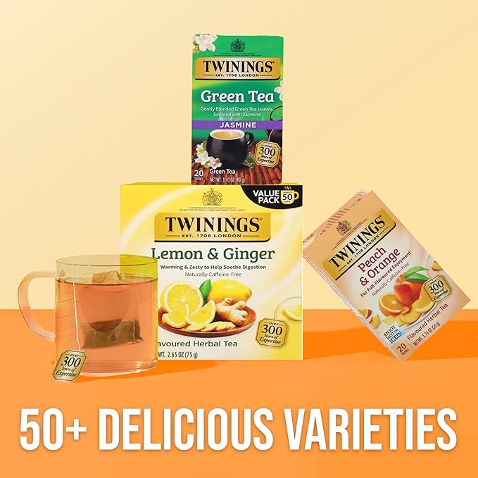 Twinings Peach & Orange Herbal Tea Individually Wrapped Bags, 20 Count (Pack of 6), Juicy & Fruity, Naturally Caffeine-Free, Enjoy Hot or Iced, 120 Teabags - Bloomnest