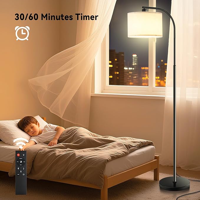 Floor Lamp for Living Room with Remote,Dimmable Tall Standing Lamps,Modern Floor Light with Smart RGB Bulb,App Control,3 Color Temperatures,Fabric Shades,Gold Floor Lamp for Bedroom Office Corner - Bloomnest