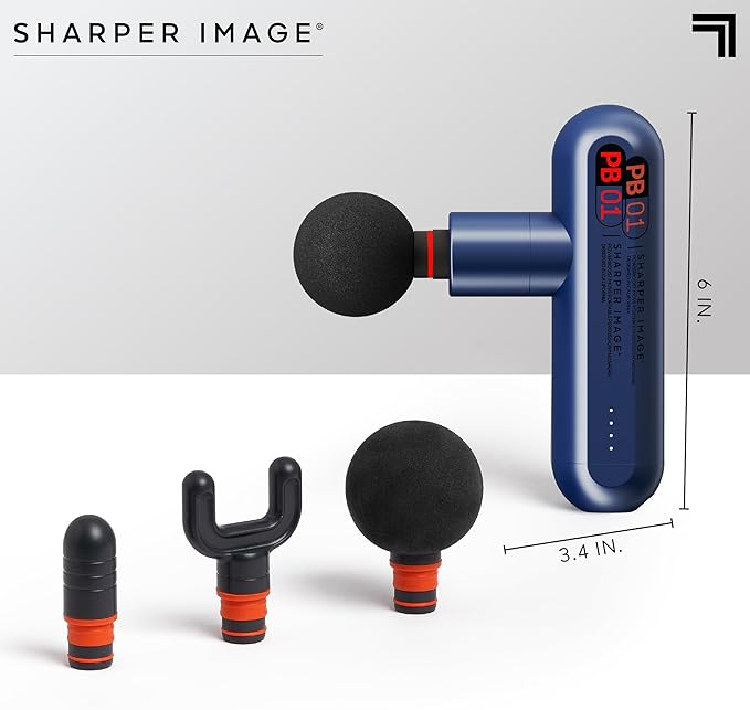 Sharper Image Powerboost Move - Mini Percussion Massage Gun| 4 Attachments, 4 Speeds, FSA Eligible| Full Body Back & Shoulder Massager| Deep Tissue Muscle Recovery| Portable Pain Relief Massage Tool - Bloomnest