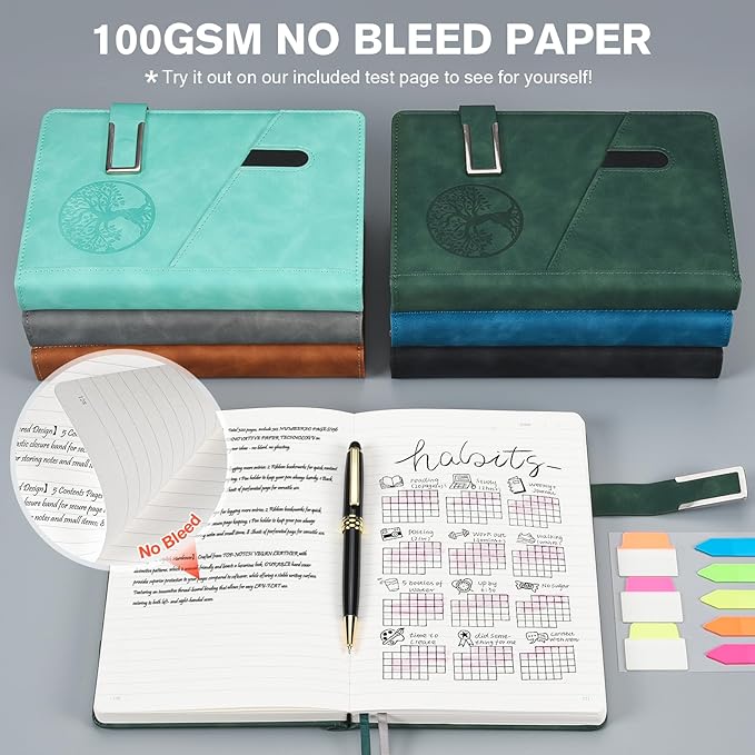Lined Notebook Journal for Men Women, 365 Pages Numbered College Ruled Notebook, Hardcover Leather Journal with Pen & Gift Box, Thick Daily Diary, Professional Notebooks for Work, School, Business, A5 - Bloomnest