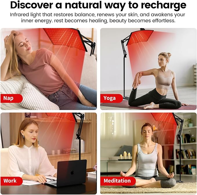 Red Light Therapy for Body & Face with Quick Clip, Infrared Light Therapy Lamp with Adjustable Stand, 660nm & 850nm Red Light Therapy Panel for Waist Knee, Muscle Recovery Bloomnest