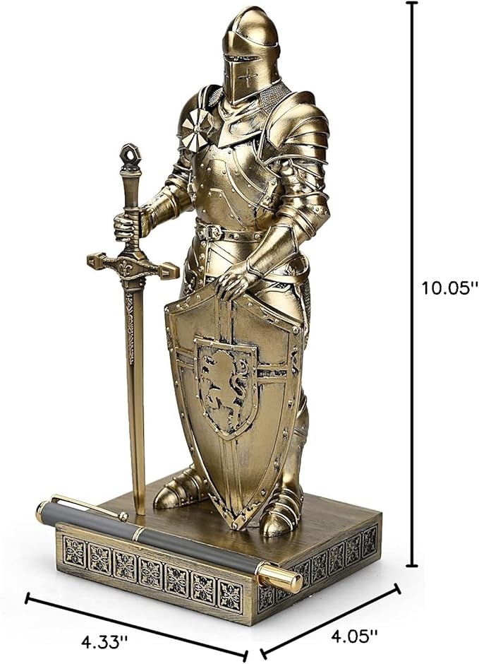 King's Guard Ornament Knight Statue for Desk, Desktop Accessories Pen Holder Pen Stand Paperweight for Office and Home (Bronze) - Bloomnest