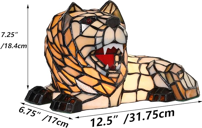 Bieye L10828 Roaring Lion Table Lamp Tiffany Style Stained Glass Accent Night Light for Children's Room Nursery Home Décor - Bloomnest