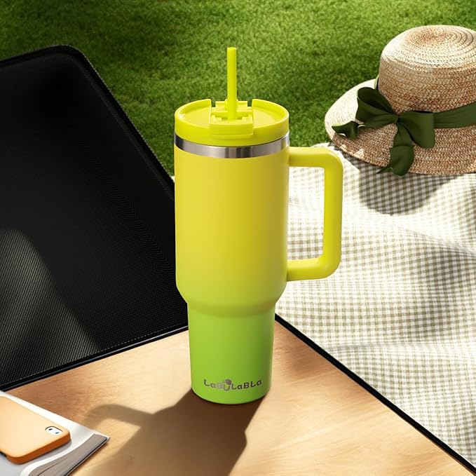 40oz Tumbler with Handle,Double Wall Vacuum Reusable Stainless Steel Insulated Water Bottle,With Leak Proof lid and Straw for Iced or Cold Beverages (Citrine) - Bloomnest