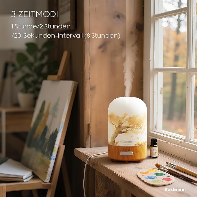 Hand Blown Glass Essential Oil Diffuser, 100ml Small Ultrasonic Aromatherapy Mist Maker for Home, Bedroom, Office, Auto Shut-Off, Cool Mist Humidifier with Warm White Light (Frankincense Oil) - Bloomnest