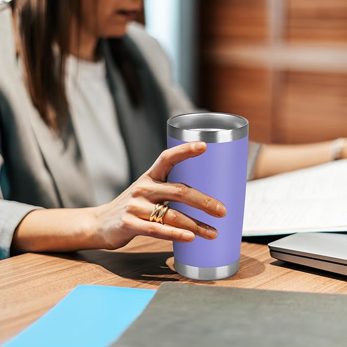 20 oz Tumbler Stainless Steel Tumblers Bulk with Lid Double Wall Insulated Coffee Tumbler Cups for Hot & Cold Drinks Powder Coated Travel Coffee Tumbler Mug Metal (Lavender, 6 pack) - Bloomnest