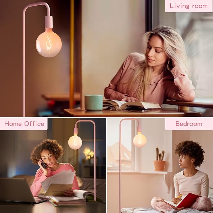 ONEWISH Pink Floor Lamp for Bedroom, Cute Standing Lamp with LED Bulb, Translucent Pink Globe Glass 2700k Warm Lighting. Globe Floor Lamp for Livingroom, Bedroom,Office - Bloomnest