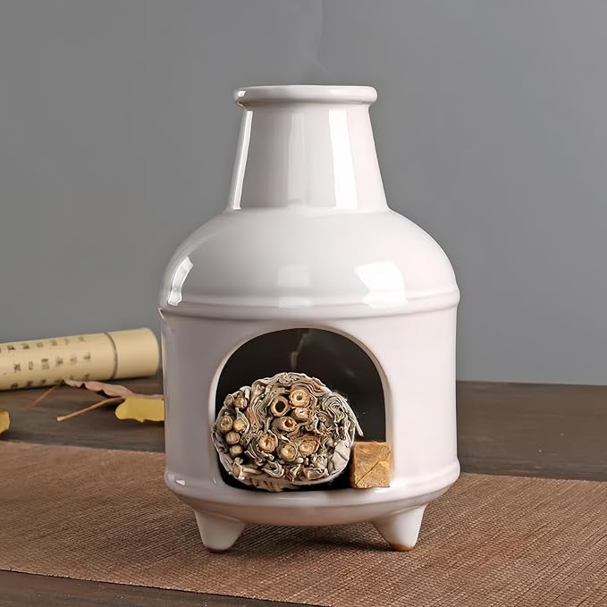 Handmade Red Ceramic Palo Santo Holder Burner & Sage Holder - Mini Tabletop Chiminea Burner Tray with Ash Catcher, Decorative Incense Holder for Spiritual Meditation & Yoga