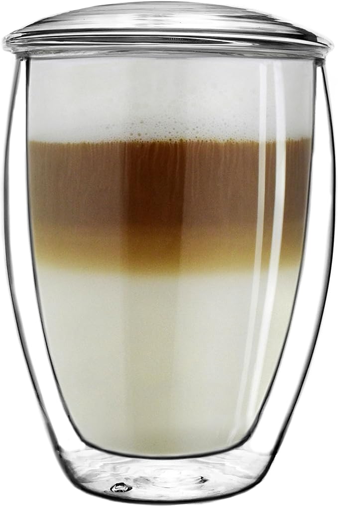 Creano Double Walled Tea Glass with Stainless Steel Filter and Glass Lid - 14oz (400ml) - Bloomnest