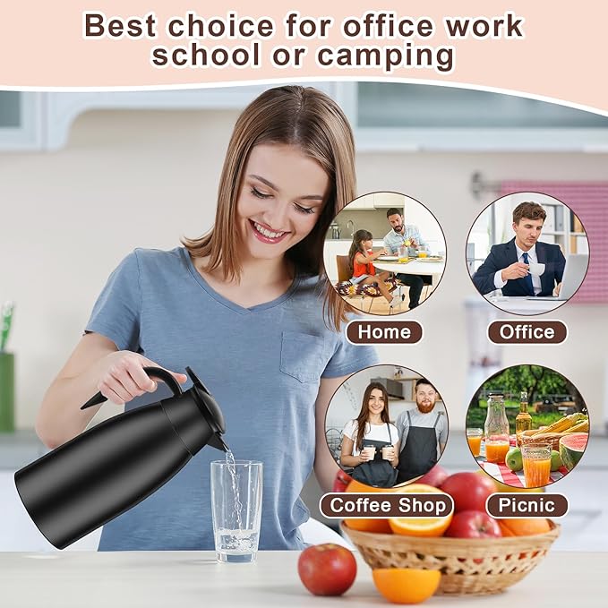 Norme 2 Pcs Thermal Coffee Carafe Insulated Stainless Steel Coffee Carafe for Hot Liquid Vacuum Thermal Pot Creamer Pitcher Dispenser with Brushes Keeping Hot Water Milk(Black,51 oz) - Bloomnest