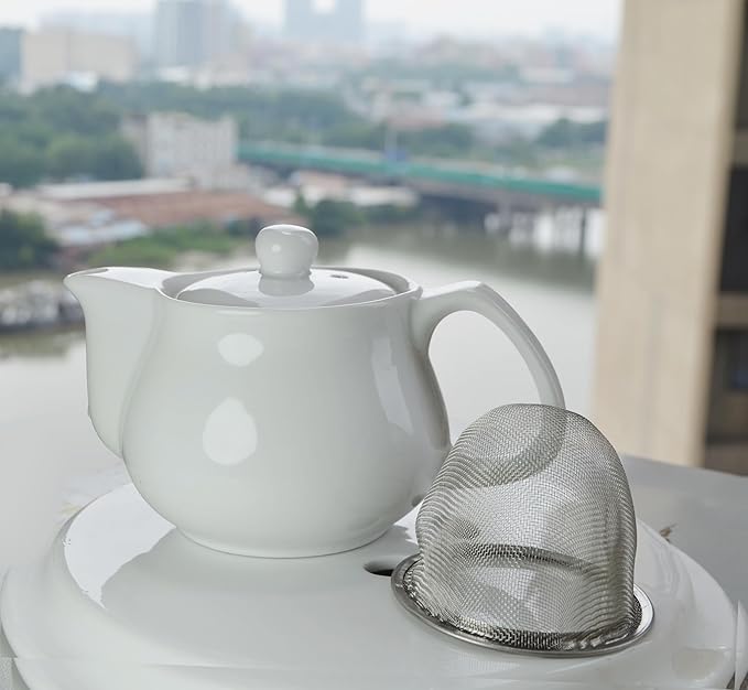 Porcelain Teapot, 9oz Small Tea Pot with Stainless Steel Filter Classical Chinese Tea Pots (White) - Bloomnest