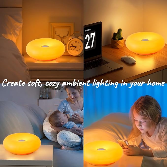 Donut Table Lamp,Creative Orange Donut Atmosphere Lamps with Plastic Shade,Retro-Modern Table Light,3-Color Dimmable Nightstand Lamp for Bedroom and Desk, Aesthetic Home Decor & Gifts (Orange) - Bloomnest