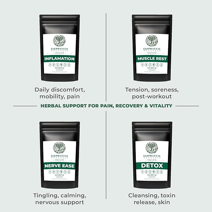 Elephantal Wellness Premium Inflammation Herbal Tea | Comfort & Mobility Blend with Turmeric, Boswellia, White Willow Bark & Ginger | Handmade, Non-GMO, Caffeine-Free Loose Leaf, 4oz, 40 Servings - Bloomnest