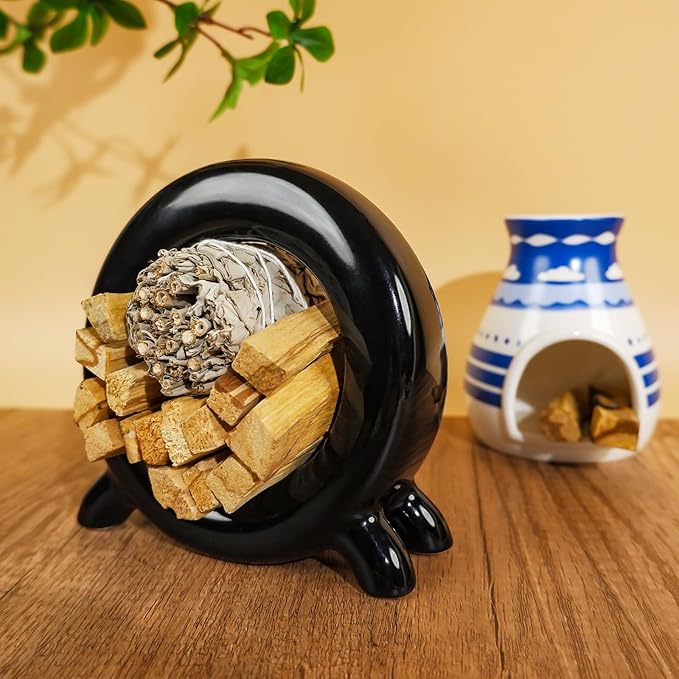 Ceramic Palo Santo Holder Incense Burner for Palo Santo & Sage Sticks, Energy Cleansing, Yoga, Meditation, Zen, Altar Decor & Aromatherapy - 5.5" L x 1.93" W x 5.3" H