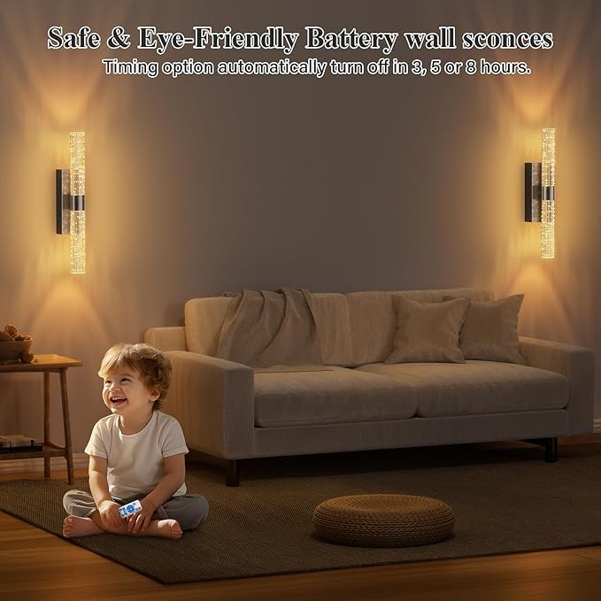 camuucci Battery Operated Black Wall Sconces Set of 2 Rechargeable Battery Powered Wall Light with 12000mAh Indoor Not Hardwired Dimmable Wall Lamp Fixtures for Bedroom Living Room 15.3 Inches - Bloomnest