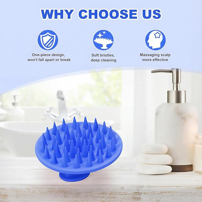 Meartchy Silicone Scalp Massager Shampoo Brush, Scalp Brush for Hair Growth & Dandruff Removal, Hair Scrubber Scalp Stimulator Exfoliator Brush with Soft Bristles for Wet Dry Scalp Care (Ocean Blue) Meartchy
