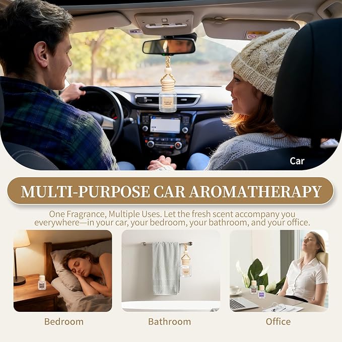 Car Air Freshener 6 Pack, Vanilla Cream,Mahogany & Lavender 3 Natural Scent, Long Lasting Essential Oil Fragrance Diffuser, Hanging Air Freshener Cute Car Accessories Interior for women - Bloomnest