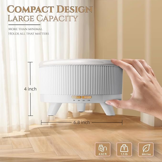 500ML Large Capacity Essential Oil Diffuser, Ultrasonic Aromatherapy Diffuser with 7 Color LED Lights with Remote Control, Cool Mist Humidifier, Timed Mist, Auto Shut-Off (Minimalist White) - Bloomnest