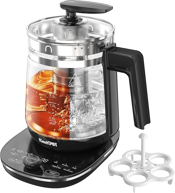 Glass Electric Kettle with Tea Infuser – 1.5L Stainless Steel, 1200W Rapid Boil, Temp & Programmable Control for Teas/Coffee – Black - Bloomnest