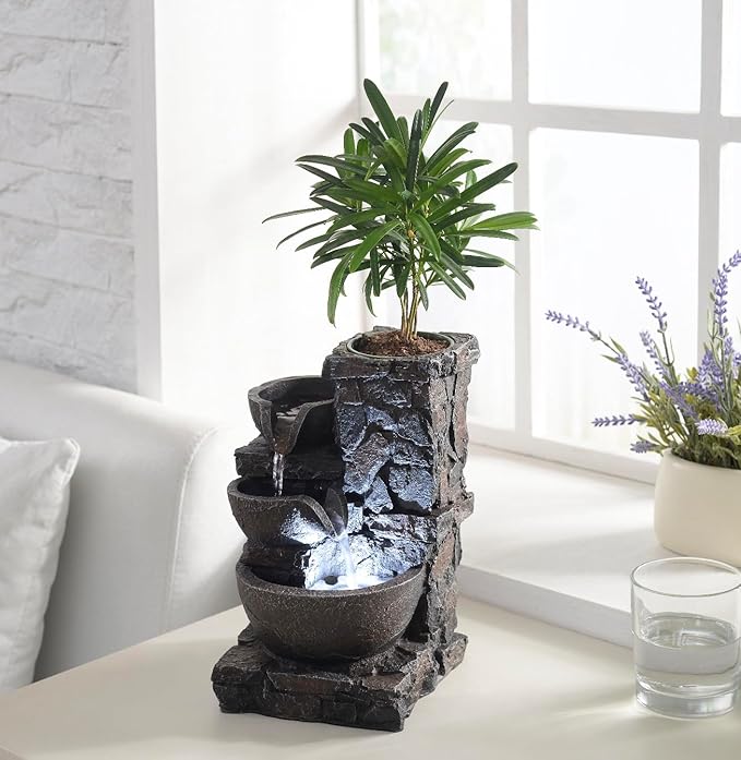 Indoor Tabletop Fountain Waterfall Meditation Exquisite Meditation Desk Water Decorative Zen Fountain Office and Home Decoration Grow Plant/Herbs by Yourself - Bloomnest