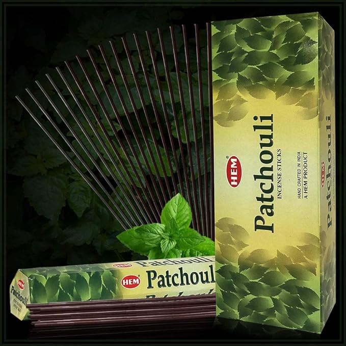 TRUMIRI Patchouli Incense Sticks and Incense Stick Holder Bundle: 1 Set of 6 Packets, 120 Pieces, 6 Incenses per Packet TRUMIRI