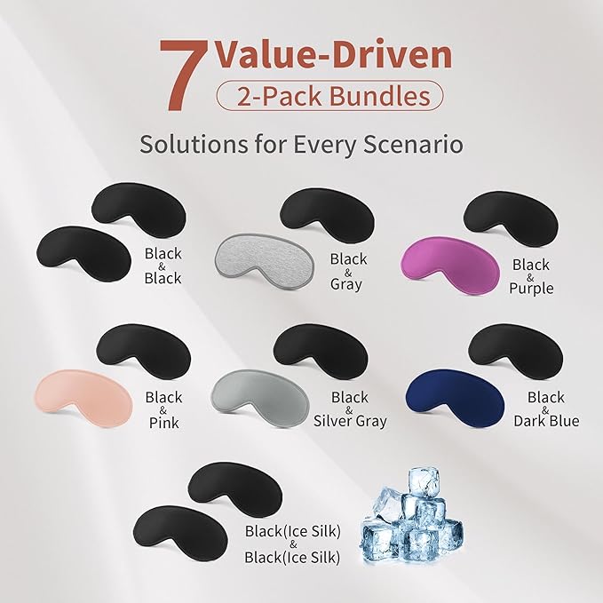 3D Sleep Mask for Men Women 2 Pack, Blackout Eye Mask for Sleeping Eye Mask for Side Sleeper, Memory Foam Adjustable&Washable, Airplane Travel Essentials Couples Yoga Meditation Office Black & Pink - Bloomnest