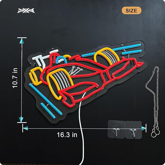 Race Car Neon Sign for wall decor Teen Room Gifts for Birthday Kids Boys Room Decor Playroom Decor(16.3 x10.7 in) - Bloomnest