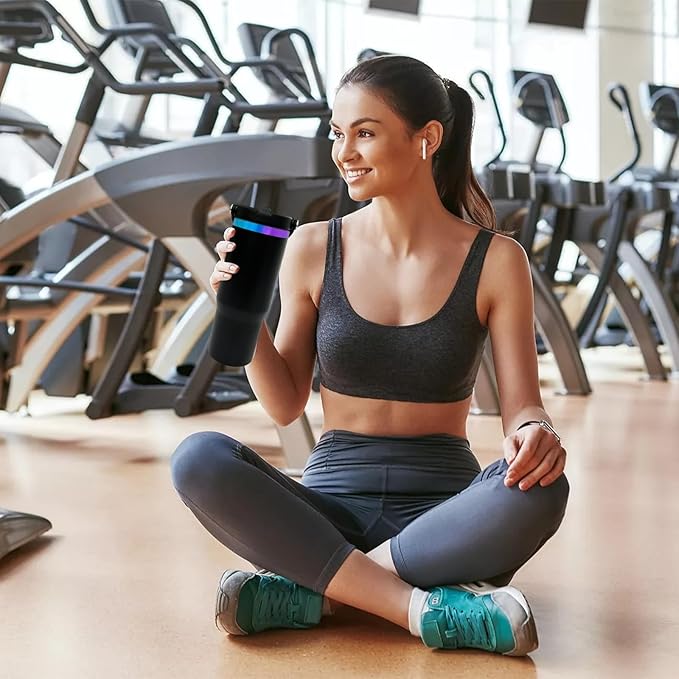 30 oz Tumbler with Handle, Double Wall Vacuum Insulated Tumblers with Flip Straw, Coffee Mug 30oz Powder Coated Cup for Hot and Cold Drinks(Blue Purple Plated, Black,4 pack)