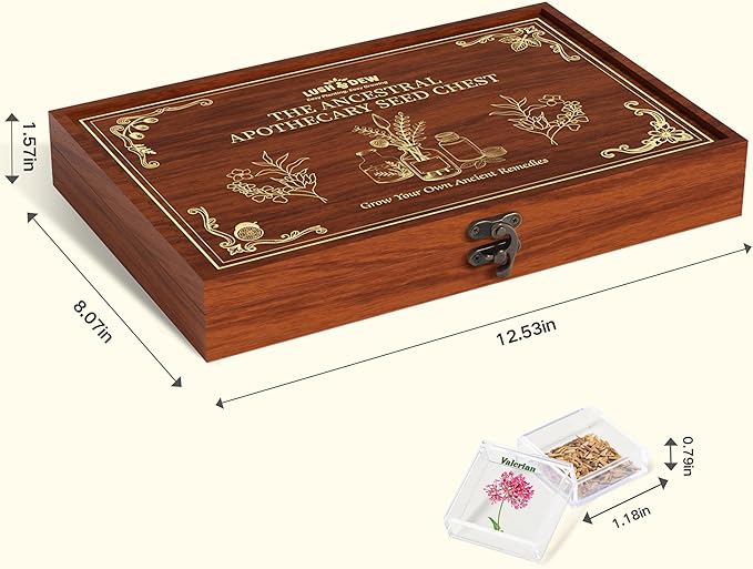 LUSH&DEW Medicinal Herb Gardening Gifts for Herbalists, Apothecary Seed Chest, 40 Varieties 36,000+ Non-GMO Heirloom Seeds for Planting Herbs in Raised Bed Windowsill, Survival Seed Kit for Herbal Tea