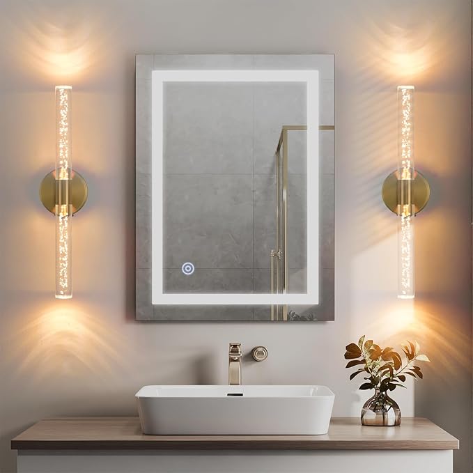 Battery Operated Wall Sconces Set of Two, Gold 20'' Rechargeable Crystal Bubble Wall Sconce with Remote Control, 3000K-6000K Dimmable LED Wireless Wall Lights for Living Room Bedroom Bathroom Hallway - Bloomnest