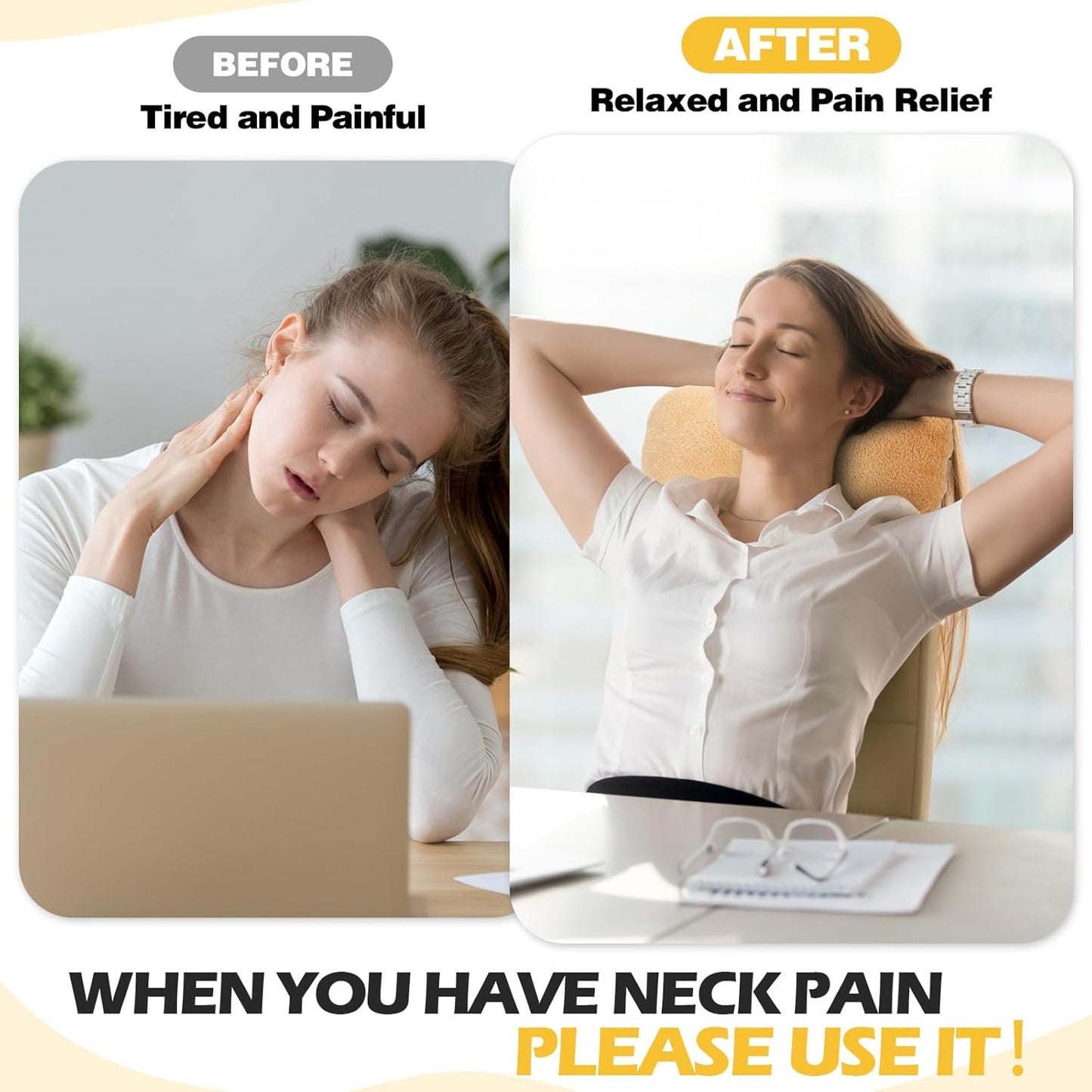 1 Pc Neck Pillow for Recliner Headrest Pillow Bone Shaped Chair Plush with Adjustable Strap Neck Support and Pain Relief Curve Head Cushion for Car Travel Airplane (Yellow)