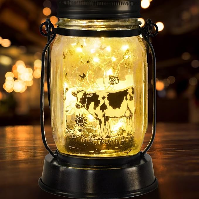 Cow Gifts for Women/Men Cow Lovers Solar Lantern Mom Birthday, Mothers Day, Christmas Gifts, Solar Garden Decoration Outside for Yard, Patio,Backyard,Porch, Torches - Bloomnest