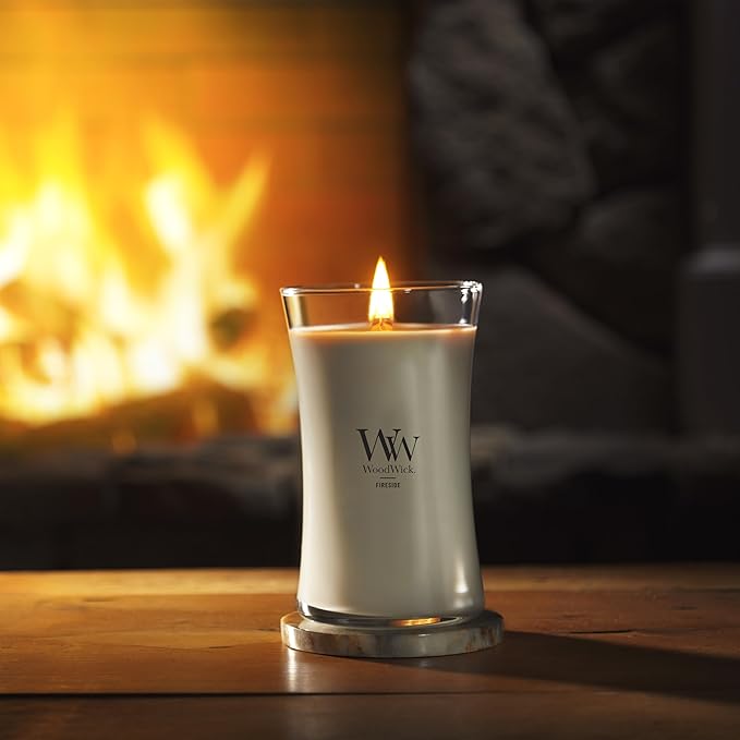 WoodWick Large Hourglass Fireside Candle Premium Soy Blend Wax Crackles as it burns Perfect for Gifting - Bloomnest