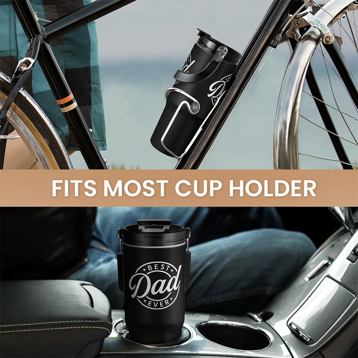 Best Dad Ever Tumbler 30oz, Stainless Steel Insulated Tumblers Travel Cup with Carry Handle & Flip Straw Lid, Gifts for Dad from Daughter Son, Dads Gift for Birthday Christmas Fathers Day