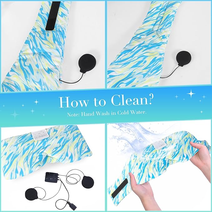 LC-dolida Sleep Mask with Bluetooth Headphones, Extra Large Silk Eye Mask for Sleeping Side Day Sleepers, Sleep Headphones Bluetooth 5.4 for Women Men with Thin Speaker, Blackout, Comfort, Microphone