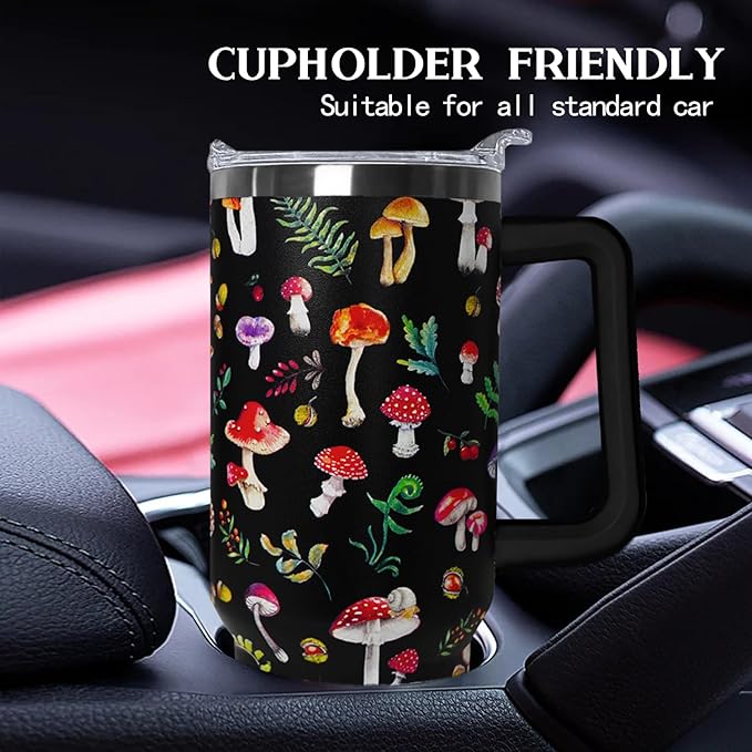 Ceovfoi 40 Oz Mushroom Tumbler With Handle,Mushroom Coffee Travel Mug Cup Water Bottle,Mushroom Decor,Mushroom Gifts for Women - Bloomnest