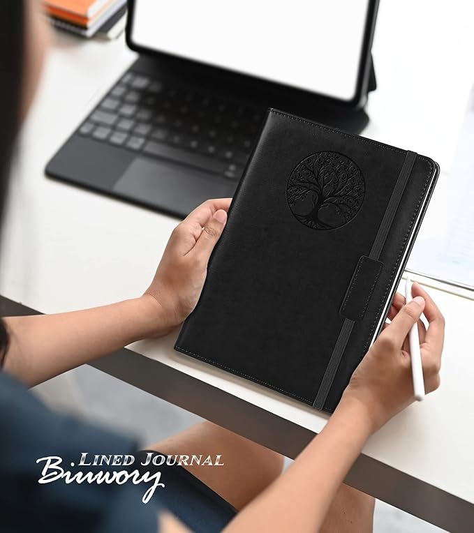 Lined Journal Notebook for Women Men,256 Pages A5 Hardcover Leather Journals for Writing,Travel,Business,Work & School,College Ruled Notebooks for Note Taking,Diary Notepad 5.7"×8.3"(Black) - Bloomnest