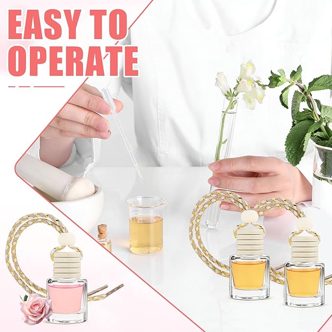 60 Pcs car Diffuser Bottle Set with Wooden Caps,Dropper and Funnel, Empty Glass car air freshener Bottle Bulk Hanging Essential Oil Fragrance Pendants for Car Decor,Can DIY Car Air Freshners Diffuser - Bloomnest
