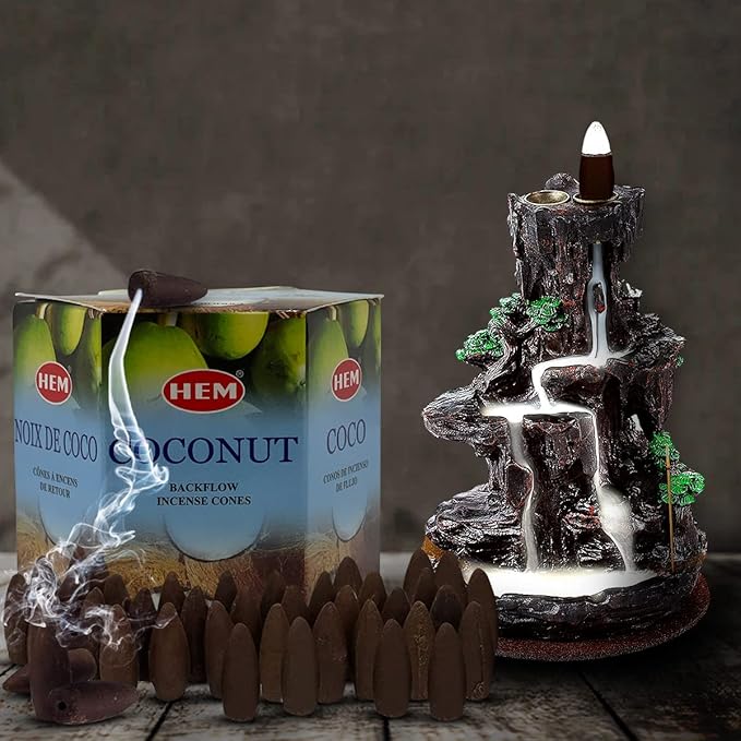 Coconut Backflow Incense Cones for Waterfall Aromatic Smoke Fountain Haze Falls - Bloomnest