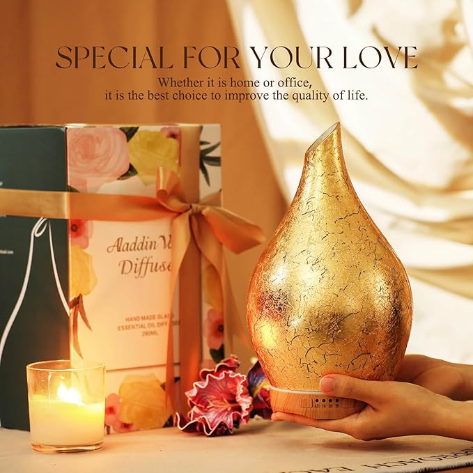 Porseme 280ml Essential Oil Diffuser, 3D Glass Aromatherapy Diffusor, Ultrasonic Cool Mist BPA Free Aroma Humidifier with Timer and Color Changing Function, Waterless Shut-Off for Home Office Room - Bloomnest