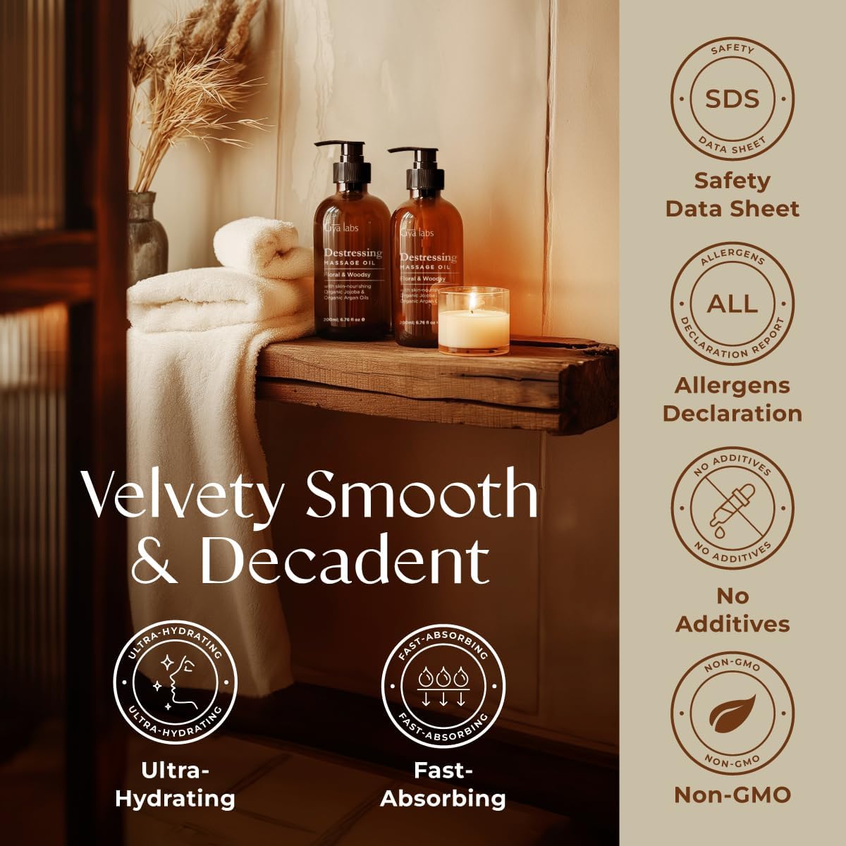 Gya Labs Destressing Massage Oil - 6.76 Fl Oz - Non-Greasy Formula for Sore Muscles, Deep Relaxation & All Skin Types - Suitable for Men & Women