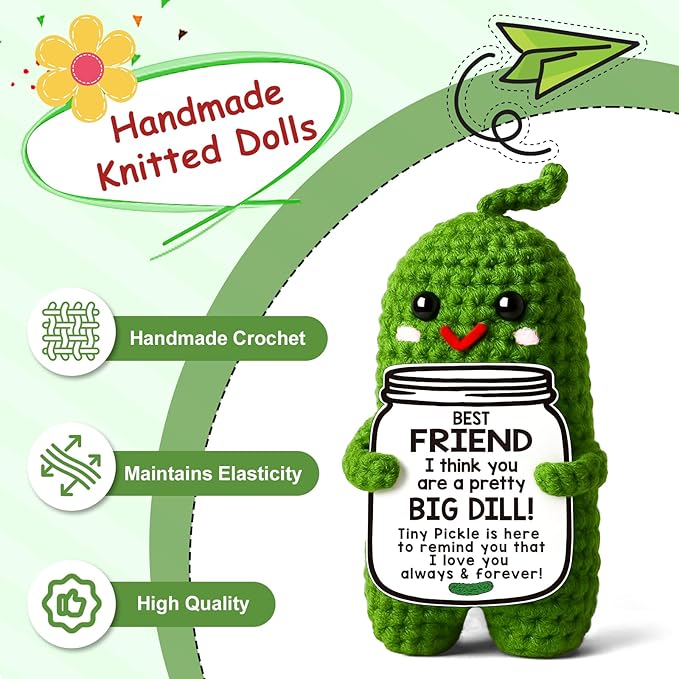 MAMAGIFTREE Best Friend Birthday Gifts for Women Valentines Day Gifts for Friends,Handmade Crochet Pickle Cool Funny Gift for Female Friends, Gag Friendship Gift for Bestie Coworkers - Bloomnest