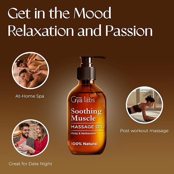 Gya Labs Soothing Massage Oil - 6.76 Fl Oz - Non-Greasy Formula for Sore Muscles, Deep Relaxation & All Skin Types - Suitable for Men & Women - Bloomnest