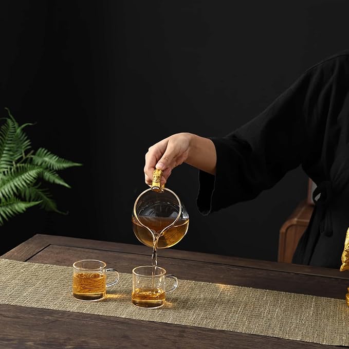 Glass Teapot Set with Infuser Semi Automatic Dragon Tea Set with 6 Small Cups (golden dragon-b) - Bloomnest